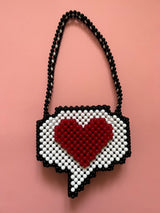 Heart 'Speech Bubble' Beaded Bag in Black & White