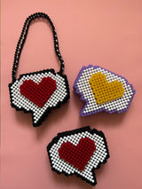 Heart 'Speech Bubble' Beaded Bag in Black & White