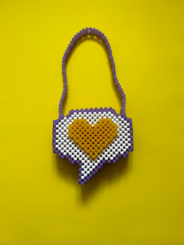 Heart 'Speech Bubble' Beaded Bag in Lilac & White