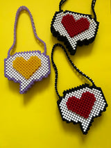 Heart 'Speech Bubble' Beaded Bag in Lilac & White