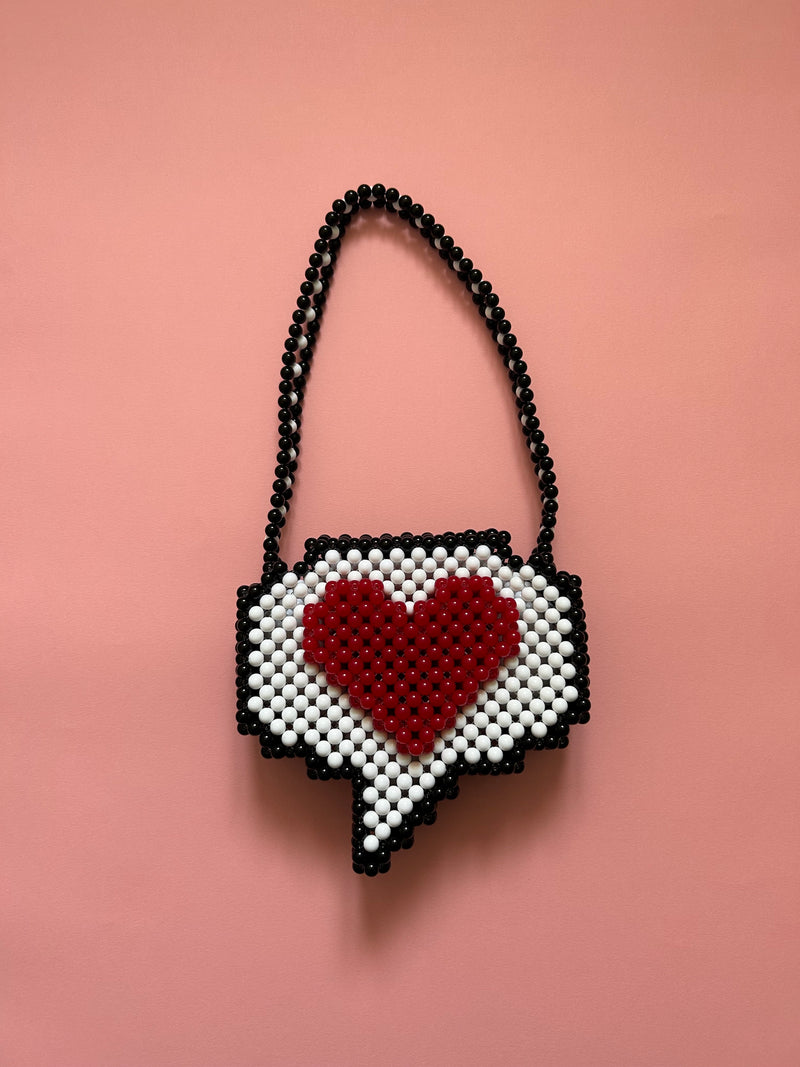 Heart 'Speech Bubble' Beaded Bag in Black & White