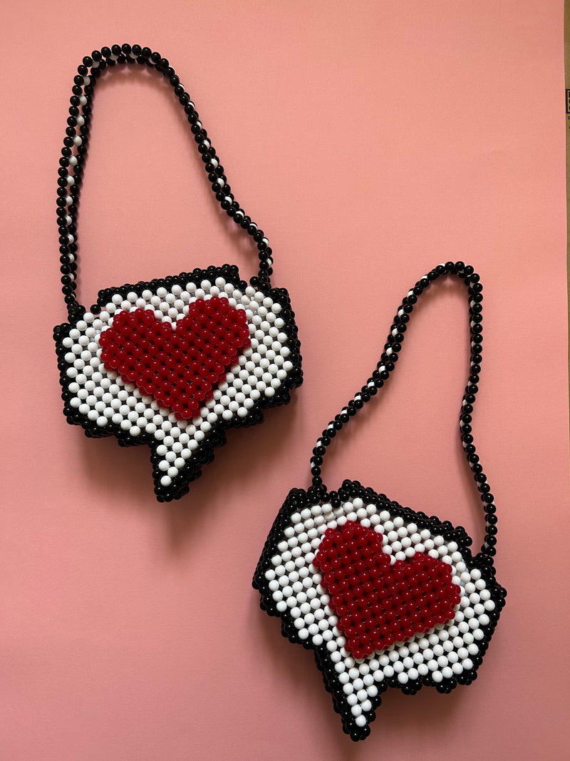 Heart 'Speech Bubble' Beaded Bag in Black & White