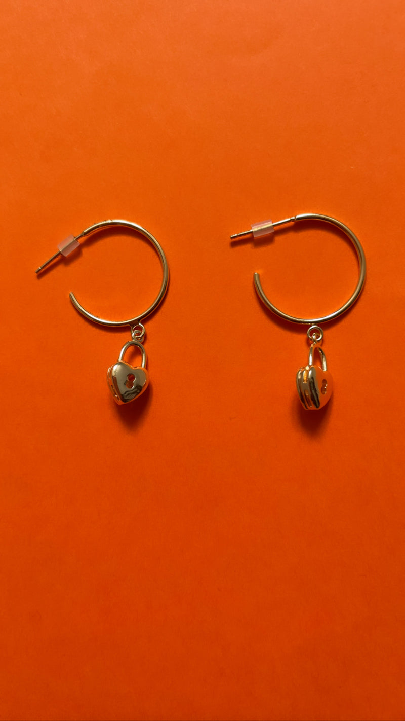 Locked in Love Hoop Earrings in Gold