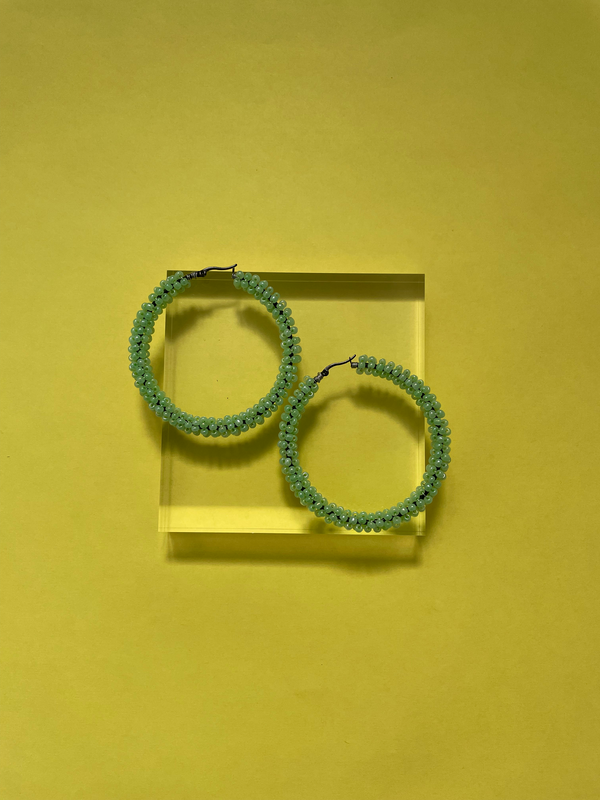 NOVA BEADED HOOP EARRINGS - In Sage Green