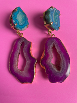 'OHEMA' Gemstone Druzy 24kt Gold Statement Earrings