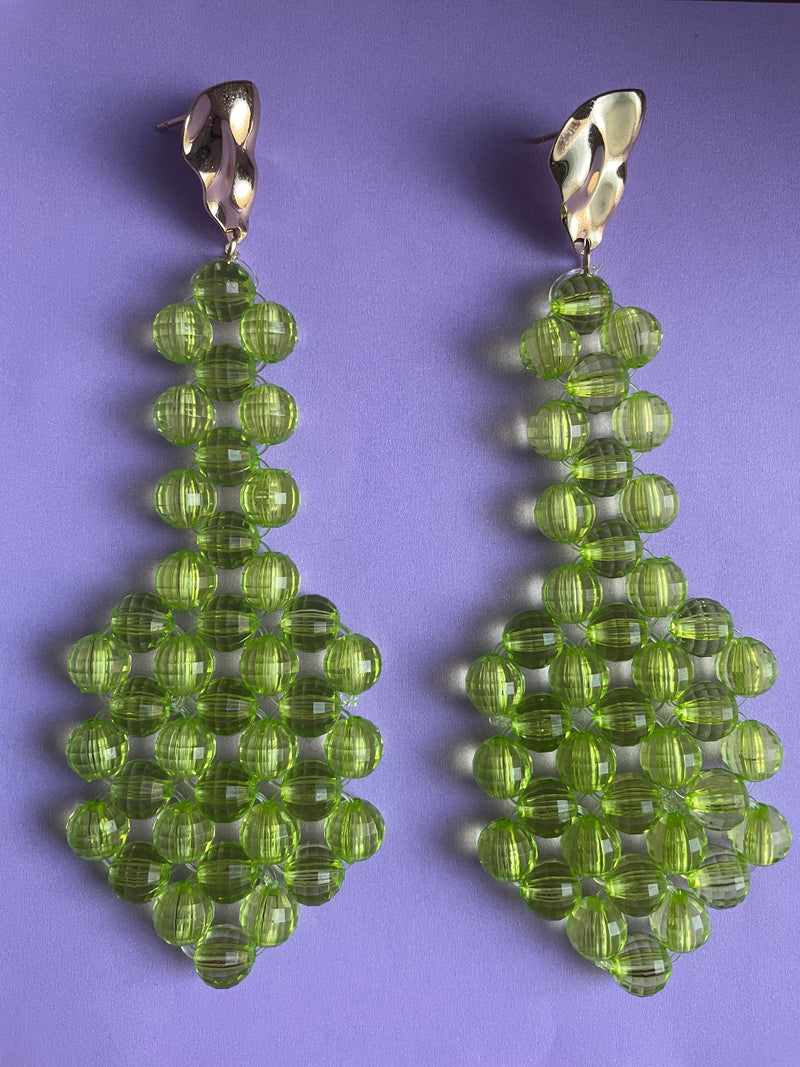 'Celine' All Eyes On Me Beaded Earrings - Apple Green