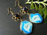 'Glory' Flower Quartz Gemstone Statement Earrings - (Available in Blue and Pink).