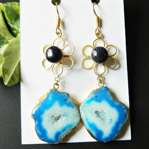 'Glory' Flower Quartz Gemstone Statement Earrings - (Available in Blue and Pink).