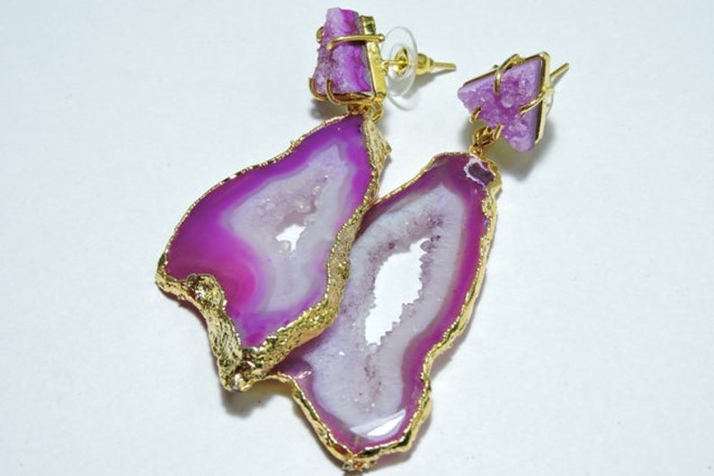 'Britney' Gemstone Druzy 24kt Gold Statement Earrings