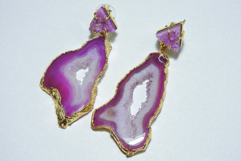 'Britney' Gemstone Druzy 24kt Gold Statement Earrings