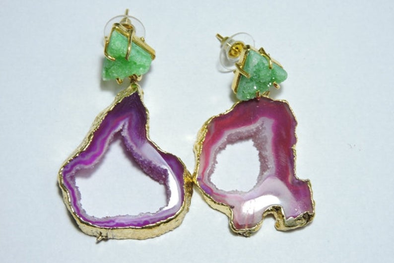 'Ella' Gemstone Druzy 24kt Gold Statement Earrings