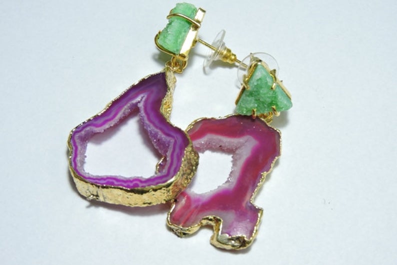 'Ella' Gemstone Druzy 24kt Gold Statement Earrings