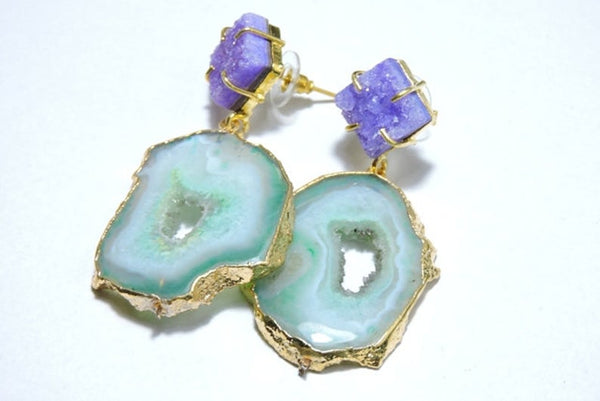 'Destiny' Gemstone Druzy 24kt Gold Statement Earrings