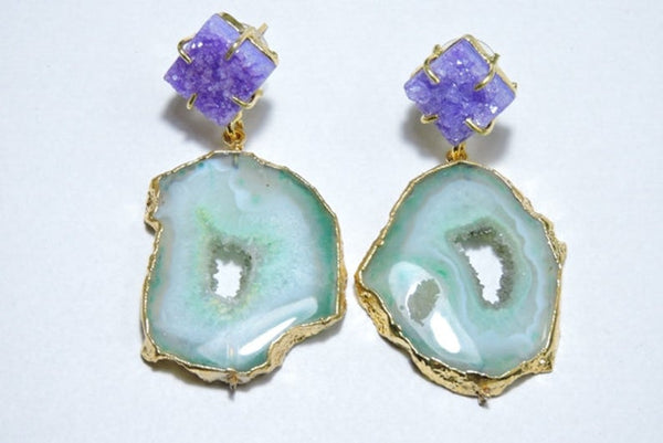 'Destiny' Gemstone Druzy 24kt Gold Statement Earrings