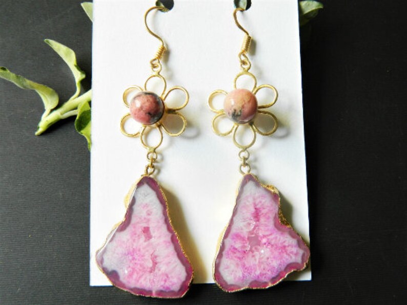 'Glory' Flower Quartz Gemstone Statement Earrings - (Available in Blue and Pink).