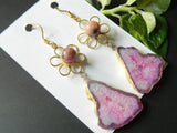 'Glory' Flower Quartz Gemstone Statement Earrings - (Available in Blue and Pink).