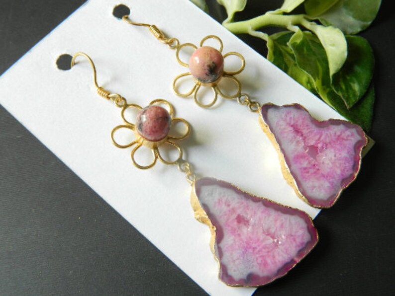 'Glory' Flower Quartz Gemstone Statement Earrings - (Available in Blue and Pink).