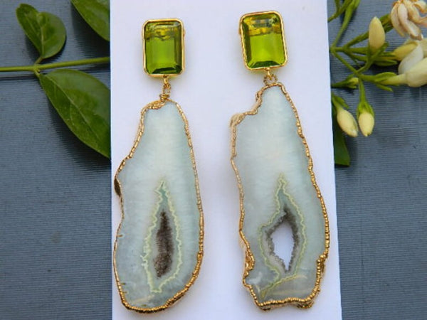 'Olive' Gemstone Druzy Statement Earrings