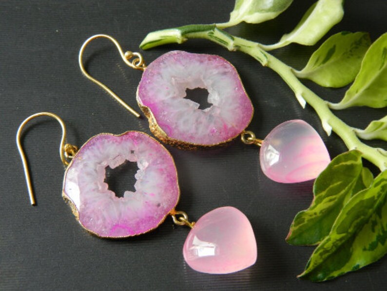 'Dream' Chalcedony & Quartz Gemstone Drop Earrings
