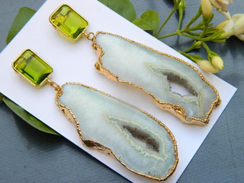 'Olive' Gemstone Druzy Statement Earrings