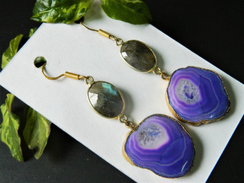 'Purple Rain' Quartz Gemstone & Labradorite Statement Earrings