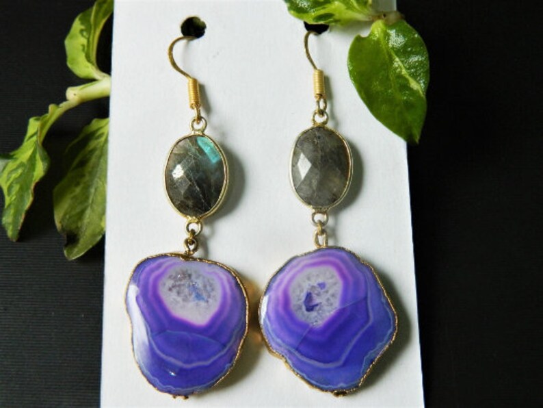 'Purple Rain' Quartz Gemstone & Labradorite Statement Earrings