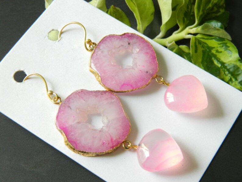 'Dream' Chalcedony & Quartz Gemstone Drop Earrings
